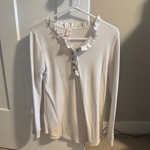 Chic White Ruffled Button-Up Top